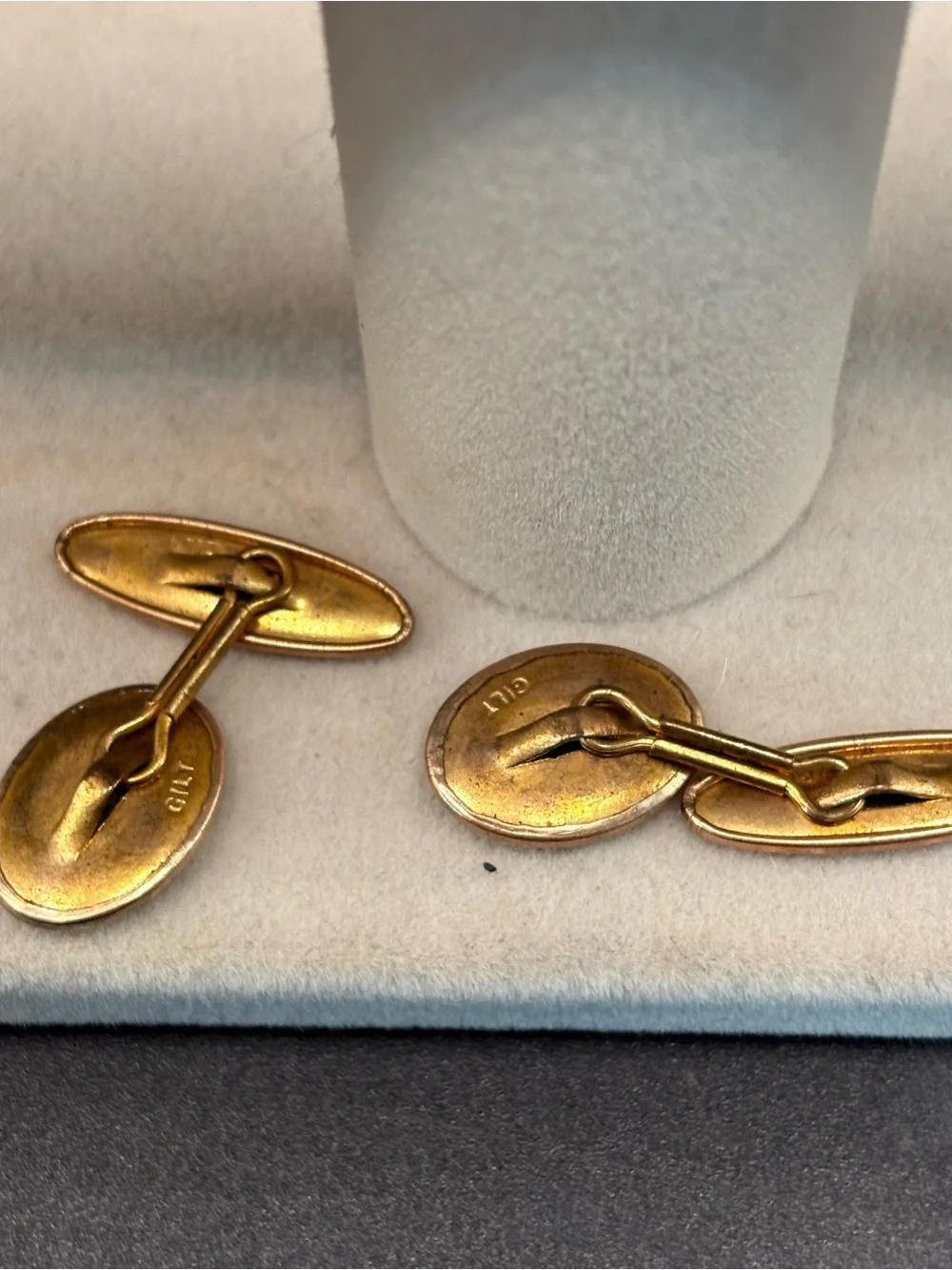 Art Deco Gilt Mother of Pearl Chain Cuff Links c1930 Fine Vintage Men's